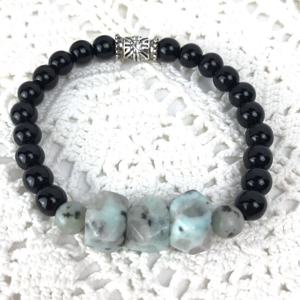 Semi Precious Gemstone Glass Bead Bracelet Aqua